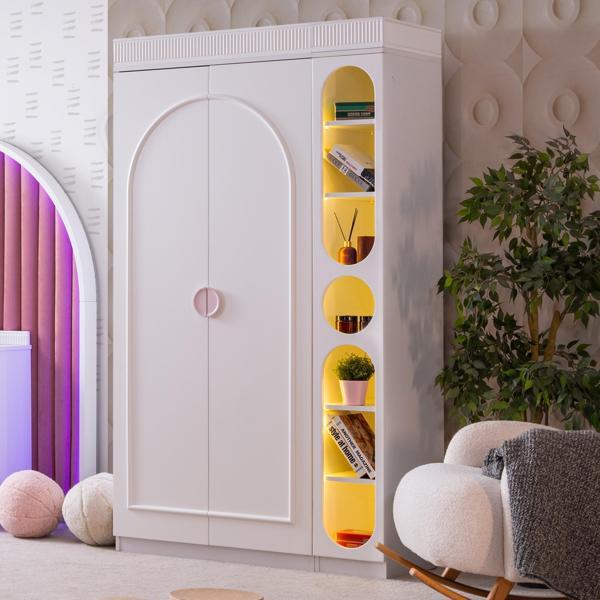 Gardırop, Dolunay 2 Kapaklı Dolap ve Ledli Kitaplık - Pembe - Image 1