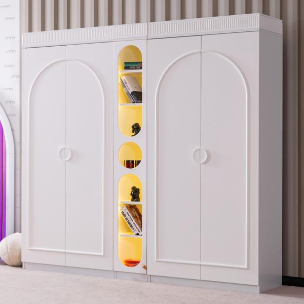 Gardırop, Dolunay 4 Kapaklı Dolap ve Ledli Kitaplık - Beyaz - Image 1