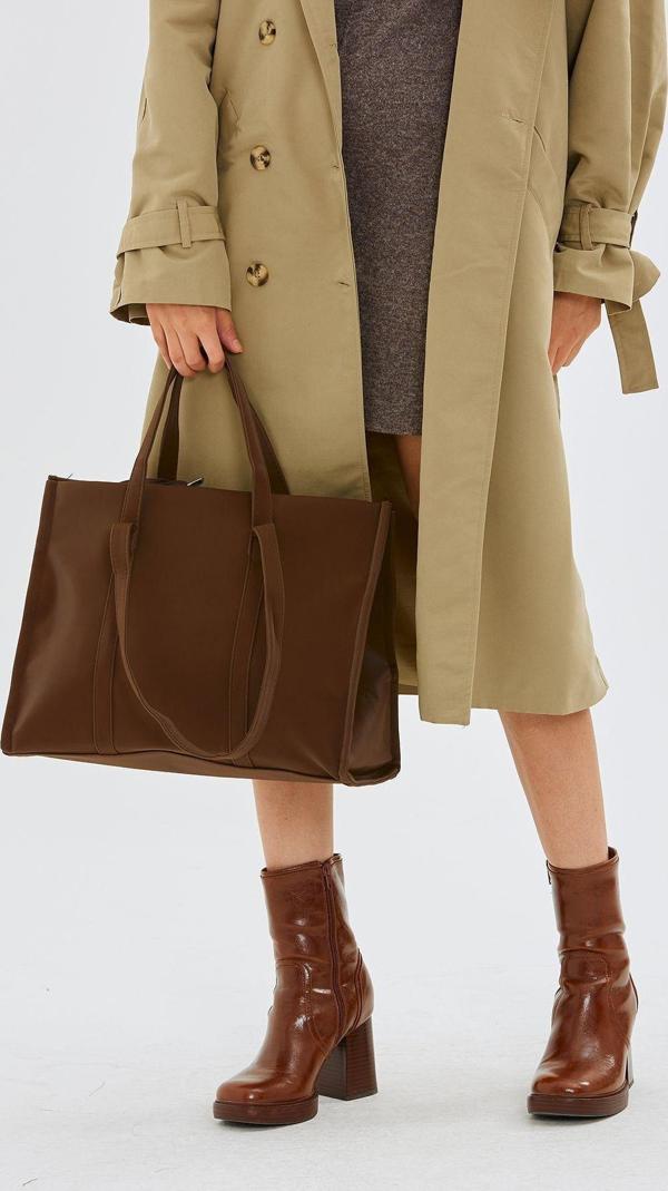 Mine Bag Paraşüt Kumaş Shopper Amelia Kadın Kol Çanta Kahverengi - Image 1