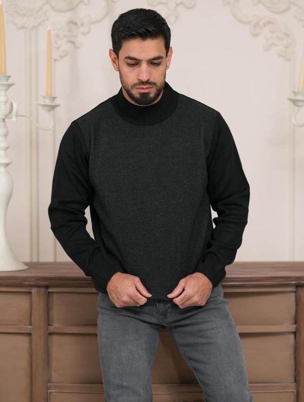 Woolen World Balıkçı Yaka Desenli Yünlü Erkek Triko Kazak   - Image 1