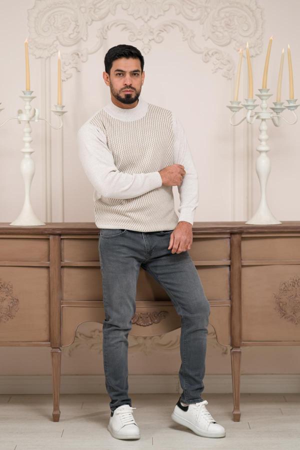 Woolen World Balıkçı Yaka Desenli Yünlü Erkek Triko Kazak   - Image 1
