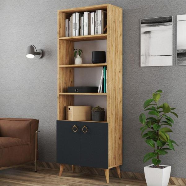 Ferniso Mobilya 2 Kapaklı Kitaplık Çam-Antrasit - Image 1