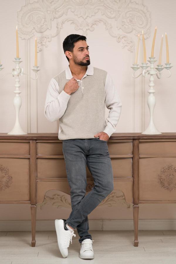 Woolen World Polo Yaka Armürlü Yünlü Erkek Triko Kazak  - Image 1