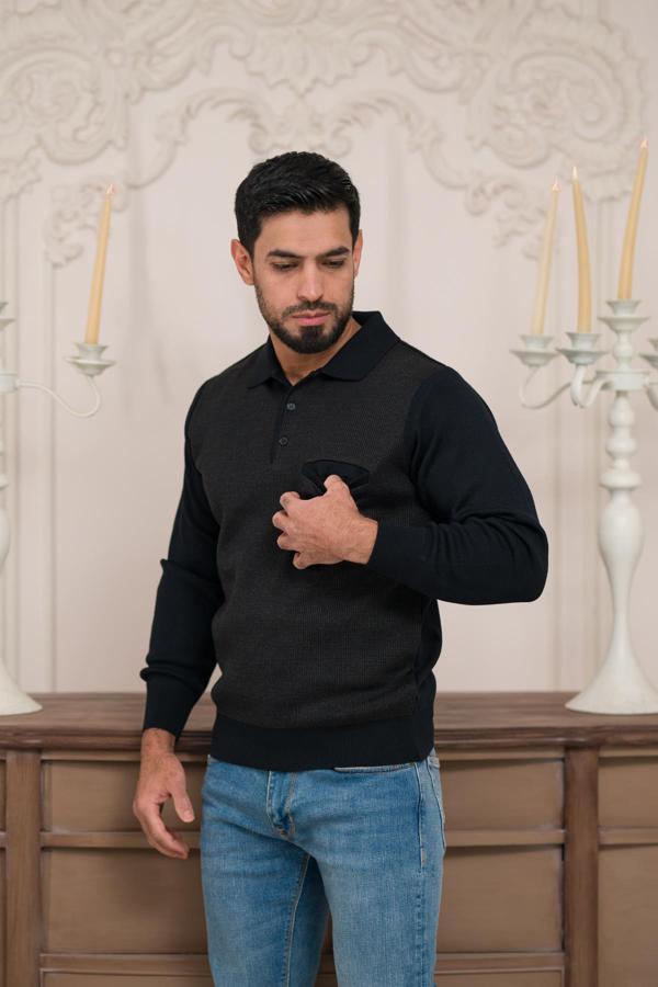 Woolen World Polo Yaka Cepli Armürlü Yünlü Erkek Triko Kazak  - Image 1