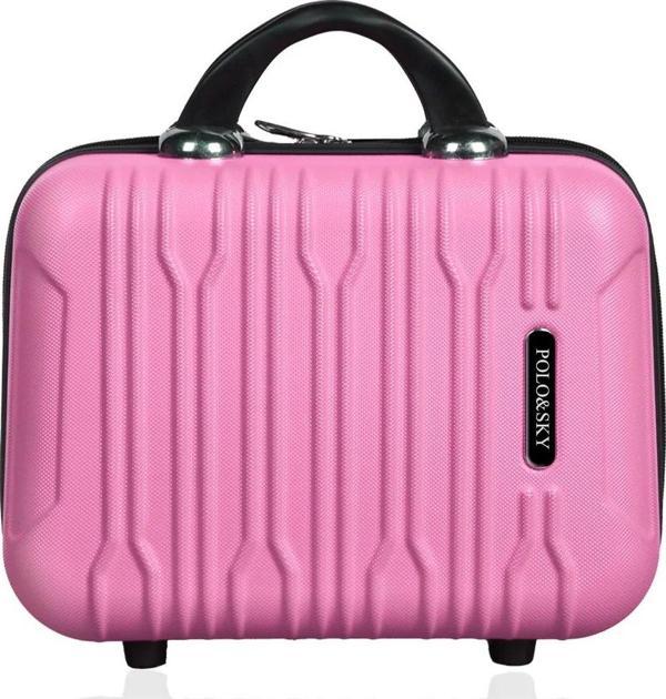 Polo&Sky Mars Model Pembe Renk Abs Makyaj Çantası El Valizi - Image 1