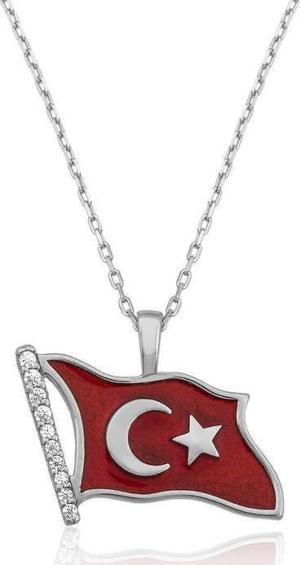 Himarry 925 Ayar Gümüş Türk Bayrağı Kadın Gümüş Kolye - Image 1