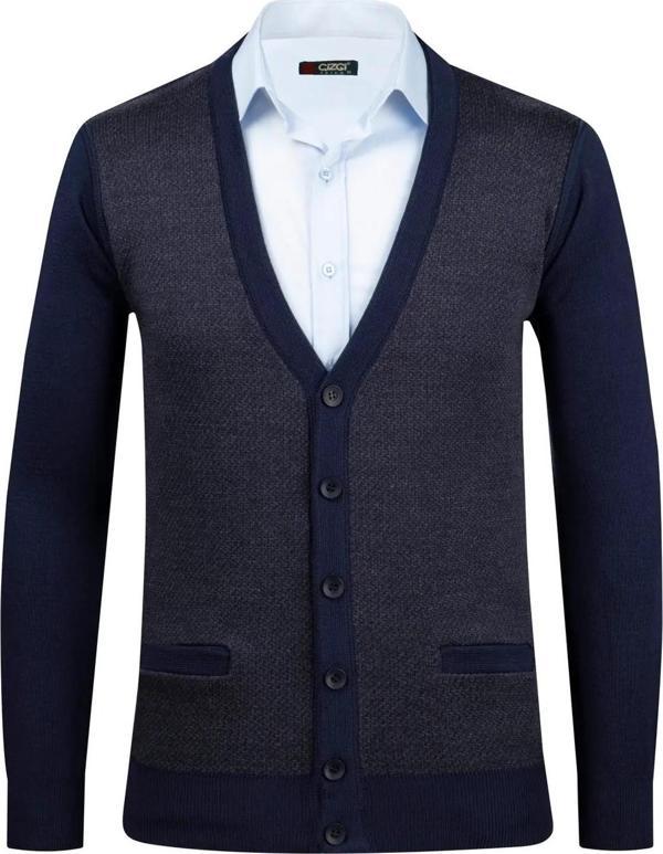 Erkek Büyük Beden V Yaka Triko Hırka Düğmeli 5014MB BGL-ST04040 - Image 1