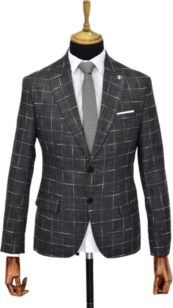 Erkek Füme Ekose Tek Spor Ceket Çift Yırtmaçlı BGL-ST03976 - Image 1