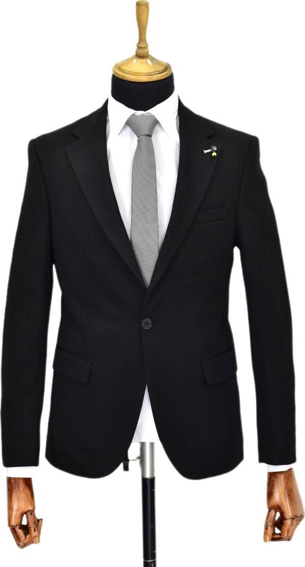 Erkek Siyah Tek Spor Ceket Çift Yırtmaçlı BGL-ST03977 - Image 1