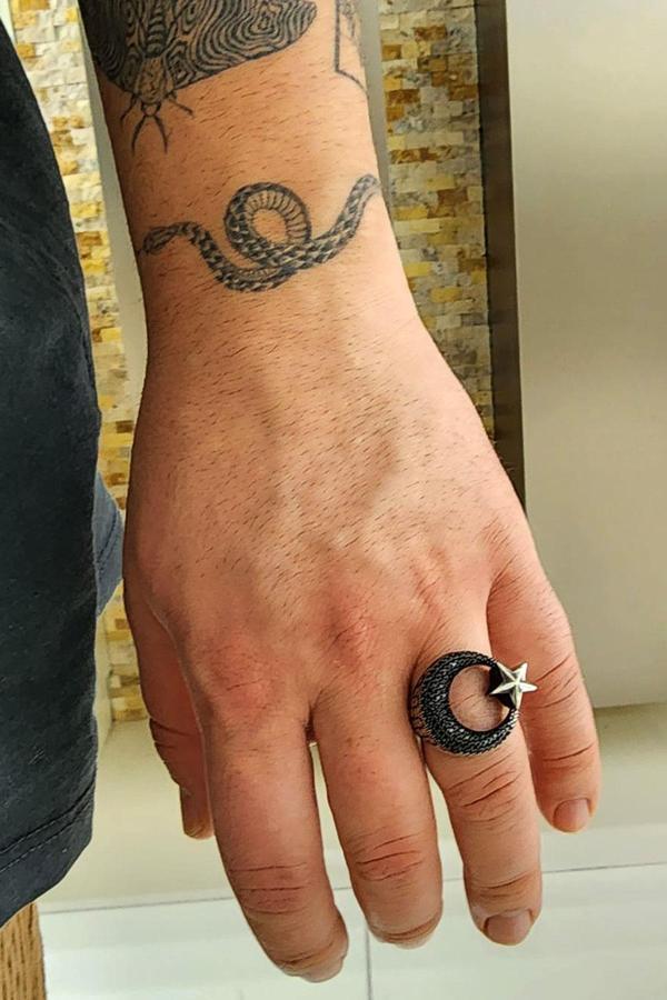 Oniks Taşlı 925ayar Gümüş ay Yıldız Tasarım Yüzük - Image 1
