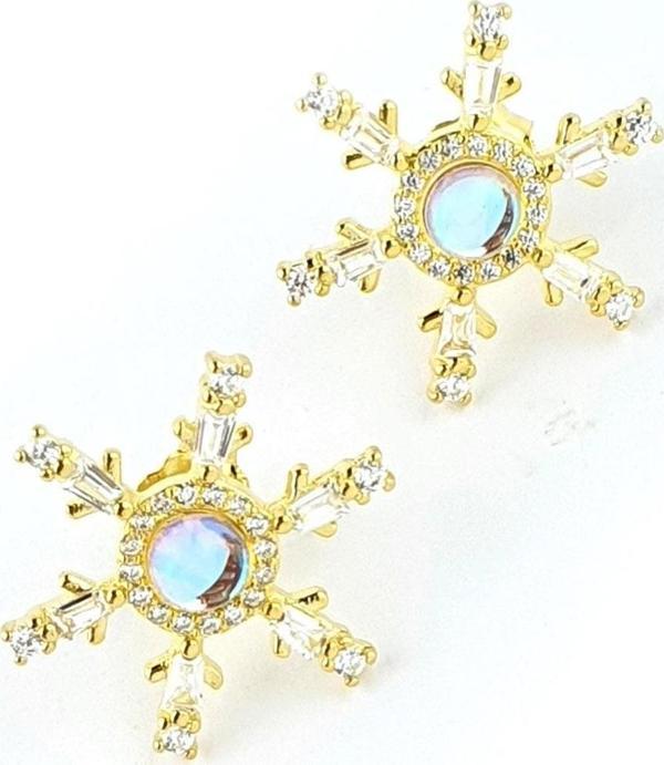 Swarovski Taşlı 925ayar Gümüş Üzerine Altın Kaplama Tasarım Kar tanesi Figürlü Küpe  - Image 1
