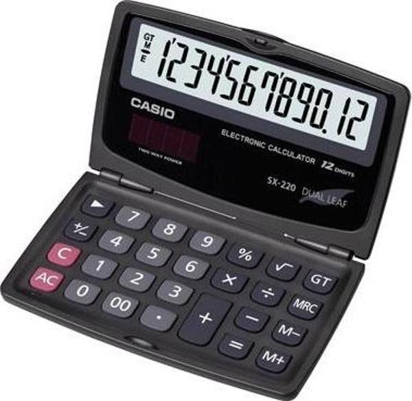 Casio SX-220 12 Hane Cep Tipi Kapaklı Hesap Makinesi - Image 1