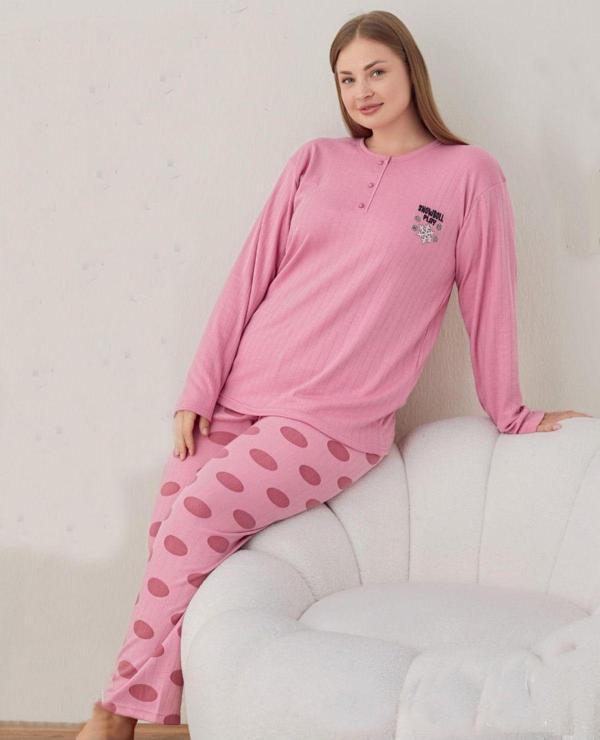 Lukitus Uzun Kollu Bambu Kadın Büyük Beden Pijama Takımı - Image 1