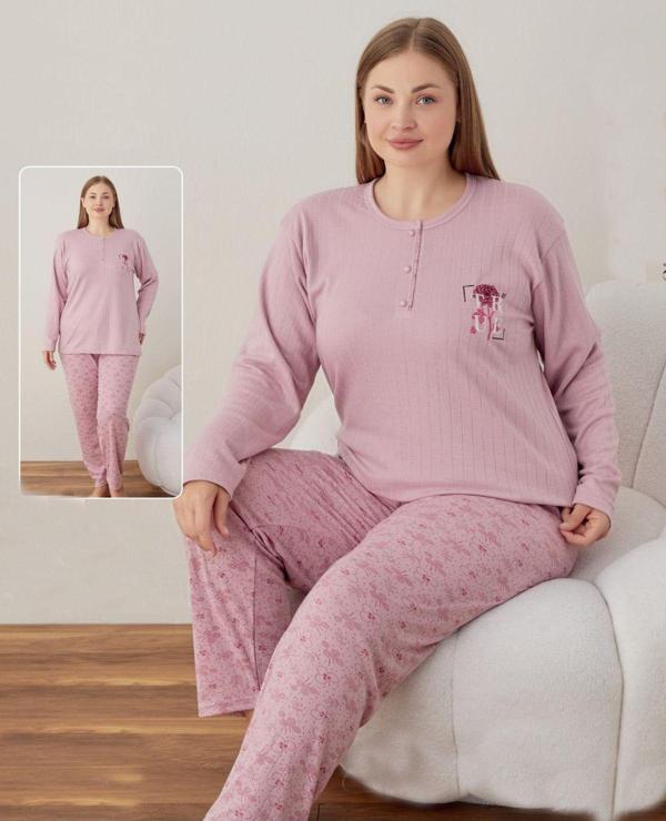 Lukitus Uzun Kollu Bambu Kadın Büyük Beden Pijama Takımı - Image 1