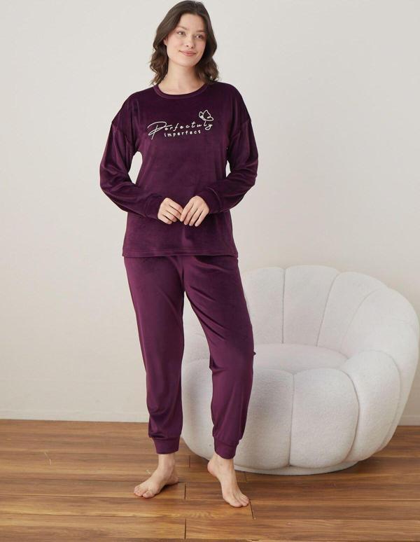 Lukitus Kadife Uzun Kol Kadın Pijama Takımı - Image 1