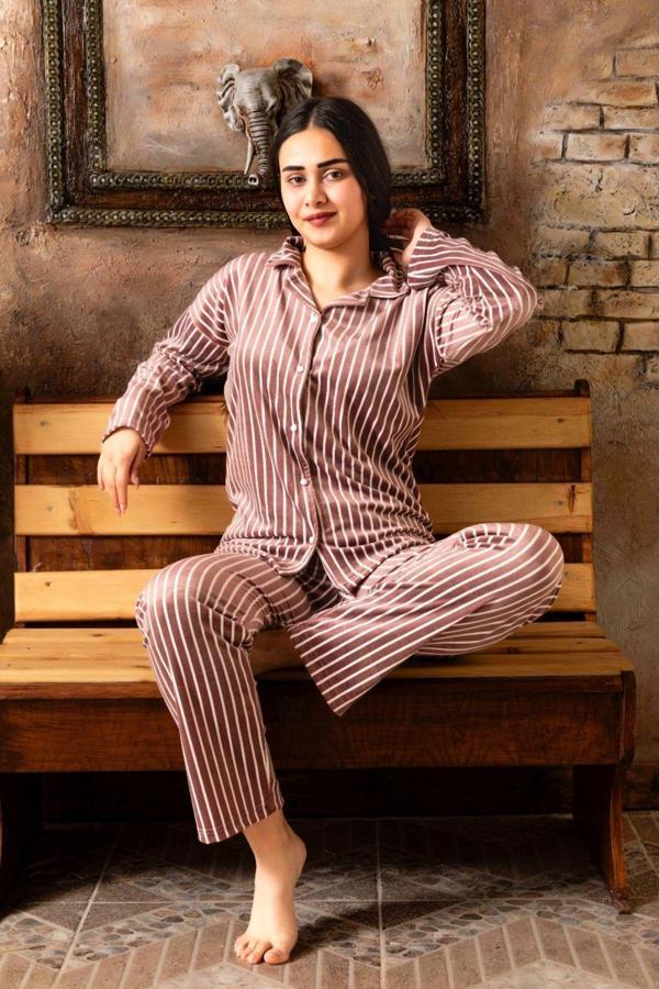 Lukitus Kadife Gömlek Yaka Kadın Pijama Takımı - Image 1