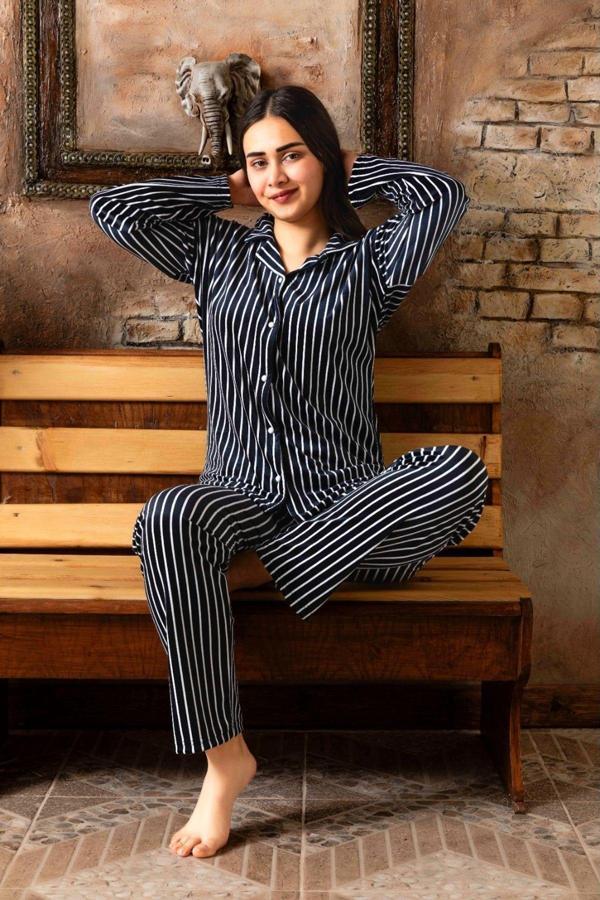 Lukitus Kadife Gömlek Yaka Kadın Pijama Takımı - Image 1