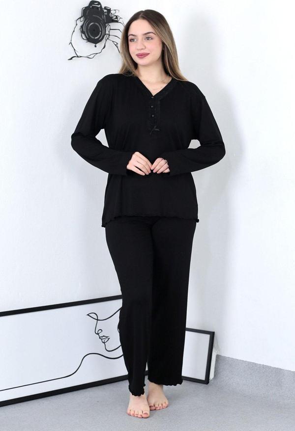 Lukitus Bambu Pamuk V Yaka Kadın Pijama Takımı - Image 1