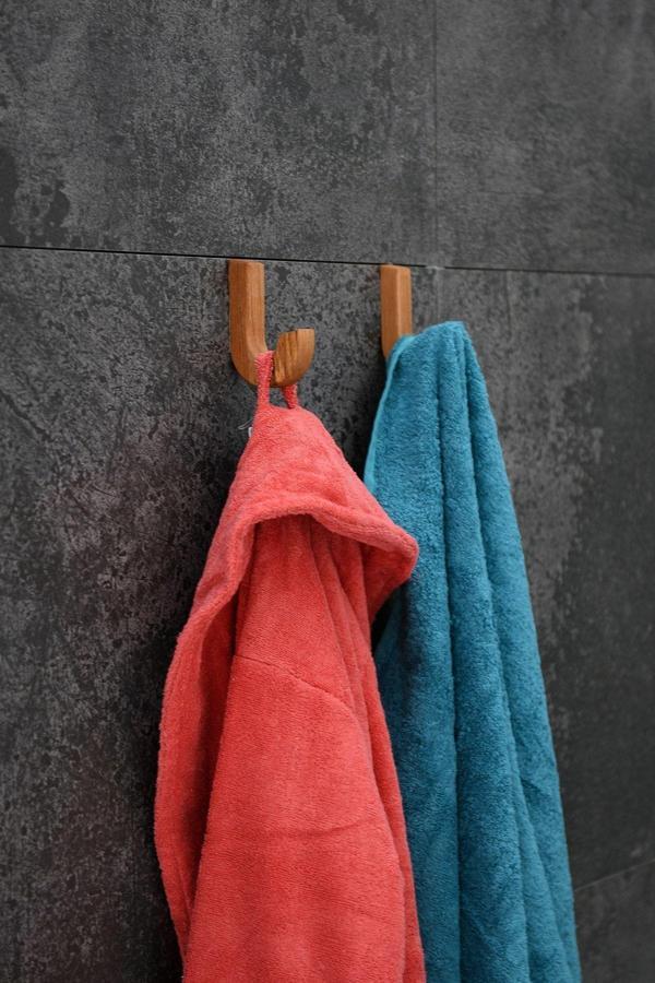 Hagen Yapışkanlı Ahşap Banyo Askılık 2'Li J Askı - Image 1