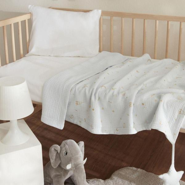 Karaca Home Starry Müslin %100 Pamuk Bebek Battaniye Mavi 70x100 cm - Image 1