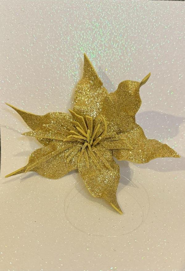 Hubjua Royal Yılbaşı Çiçeği Sarı Simli Ata Çiçeği 15 Cm - Image 1
