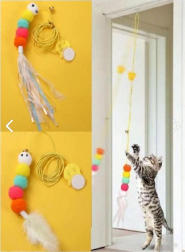 Hubjua Royal Elastik Yapışkanlı Kedi Oyun Oltası Ayarlanabilir Renkli Tüylü Komik Tırtıl Ve Zilli - Image 1