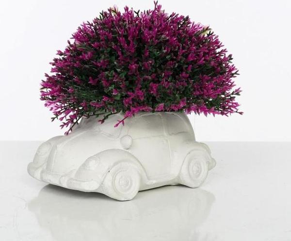 Hediyelik Klasik Vosvos Beton Saksı İçinde Yapay Çiçek Dekoratif Eşya  Fuşya - Image 1