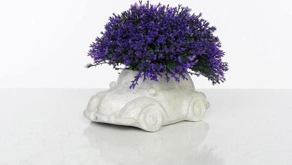 Hediyelik Klasik Vosvos Beton Saksı İçinde Yapay Çiçek Dekoratif Eşya  Mor - Image 1
