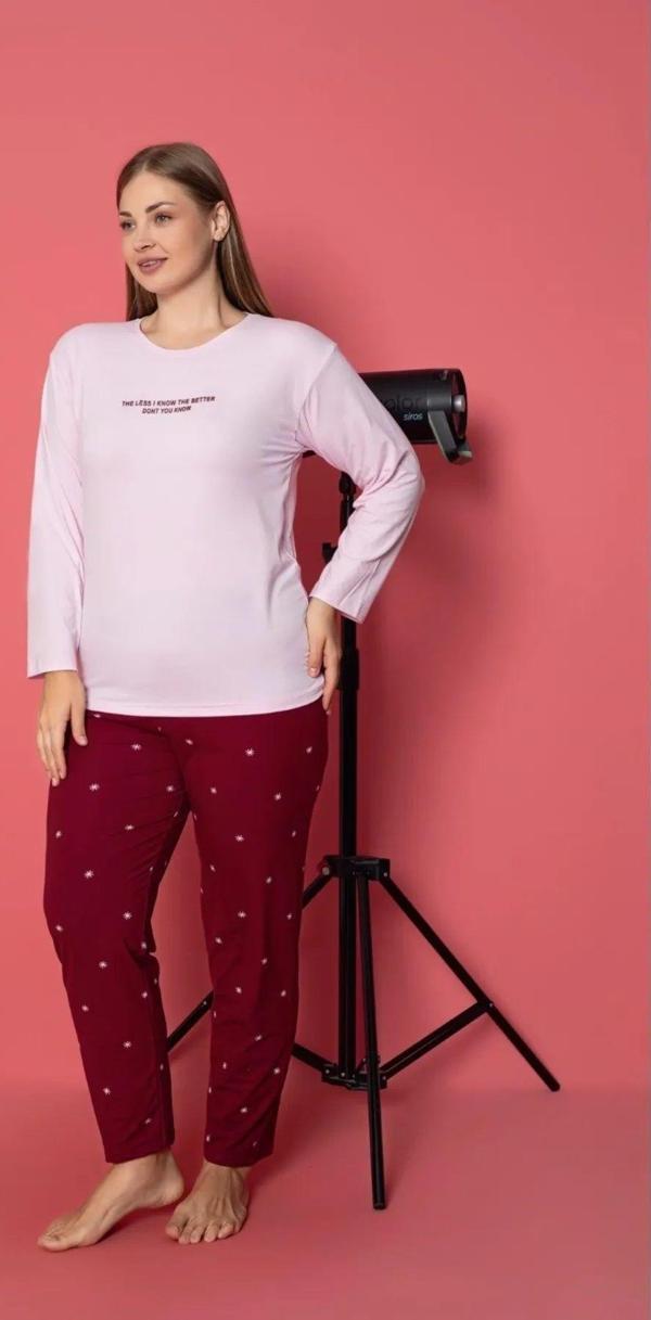 Lukitus Büyük Beden Pamuklu Milan Kumaş Kadın Pijama Takımı - Image 1