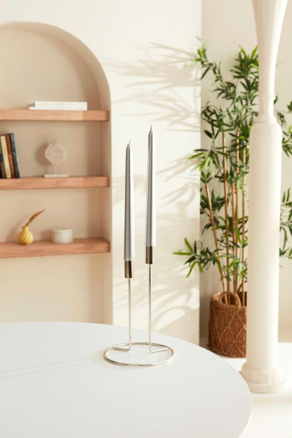 Karaca Home 2'li Şamdan Mum Gümüş 24 cm - Image 1