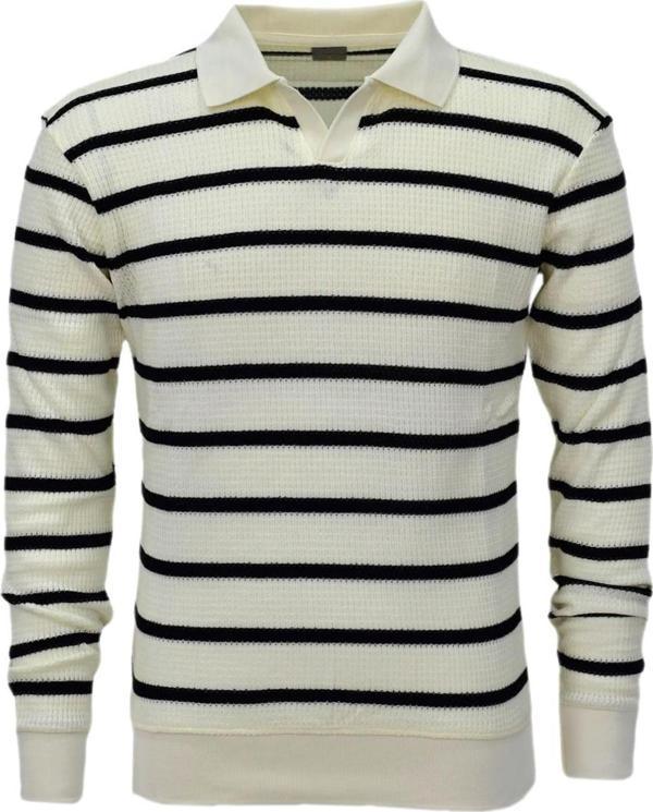 Erkek Spor Çizgili Mevsimlik Triko Polo Yaka Kazak BGL-ST03931 - Image 1