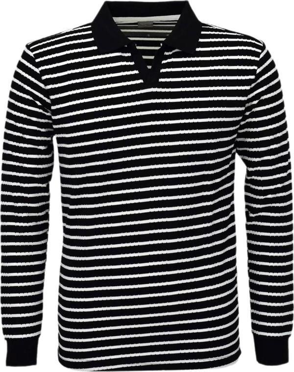 Erkek Spor Çizgili Mevsimlik Triko Polo Yaka Kazak BGL-ST03930 - Image 1