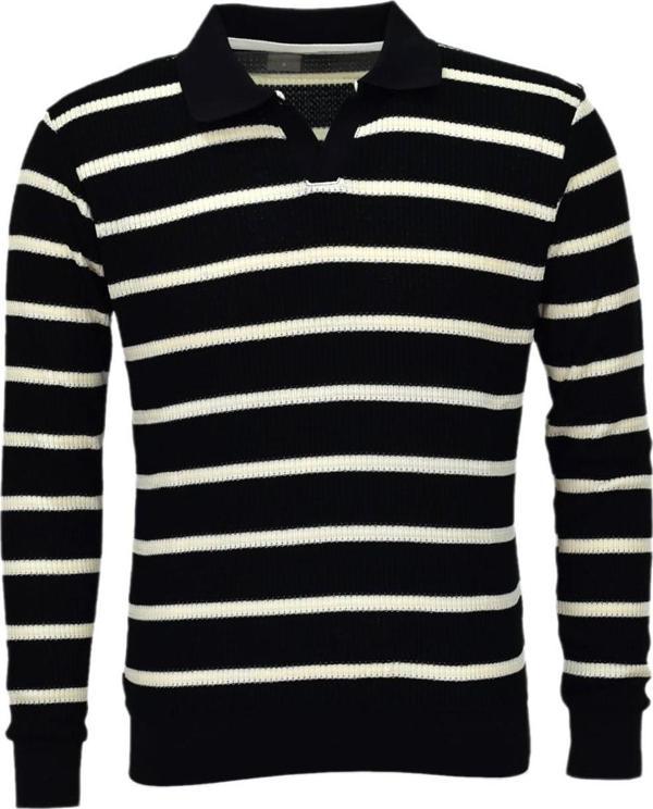 Erkek Spor Çizgili Mevsimlik Triko Polo Yaka Kazak BGL-ST03931 - Image 1