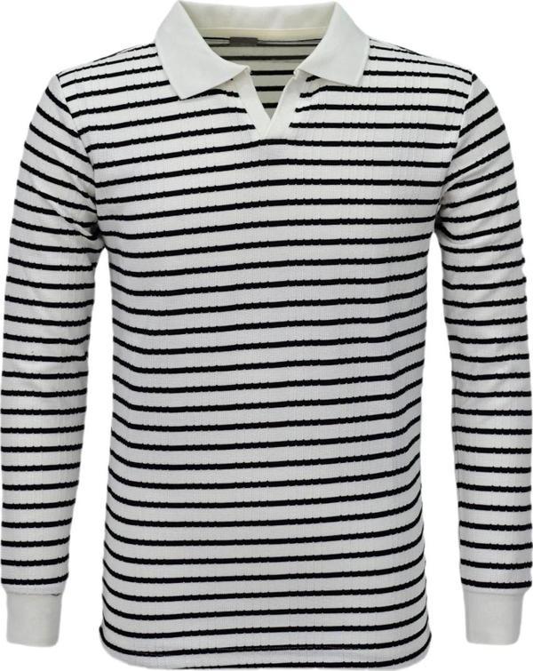 Erkek Spor Çizgili Mevsimlik Triko Polo Yaka Kazak BGL-ST03930 - Image 1