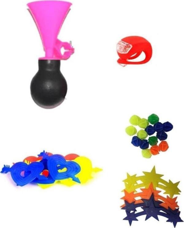Bisiklet Işığı Hediyeli Bisiklet Süsü Seti PEMBE Kornalı Bisiklet Süsü - Image 1