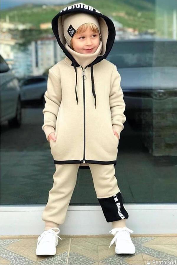 Erkek Çocuk Bereli Original Cool Bej Eşofman Takım - Image 1