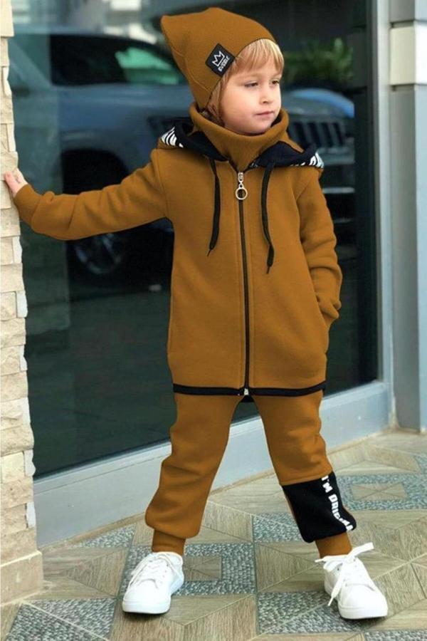 Erkek Çocuk Bereli Original Cool Taba Eşofman Takım - Image 1