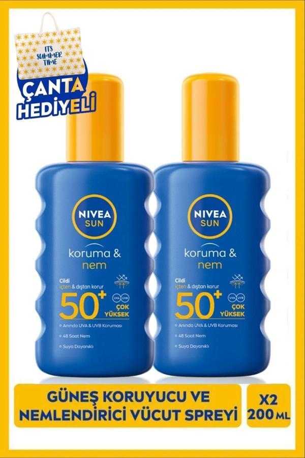 Sun Güneş Koruyucu Ve Nemlendirici Vücut Spreyi 200ml, Spf50 Uva Uvb Koruması, X2adet, Çanta Hediye - Image 1