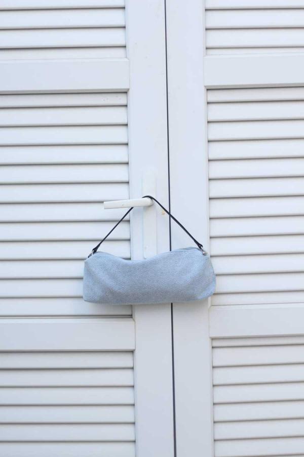 Moom Bag Kadın Bebe Mavi Kot Taş İşleme Silindir Form Omuz Çantası - Image 1