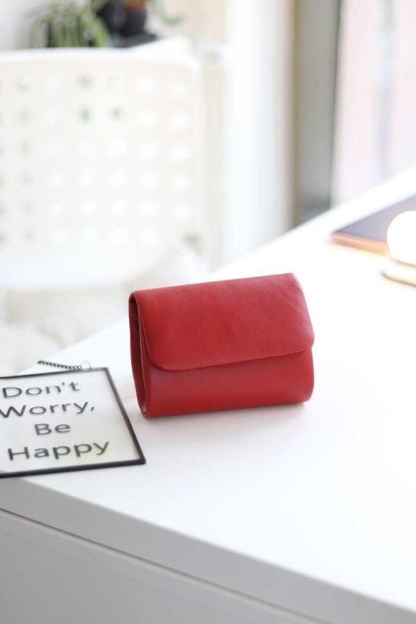 Moom Bag Kadın Kırmızı Deri Mini Portföy Abiye Çanta - Image 1
