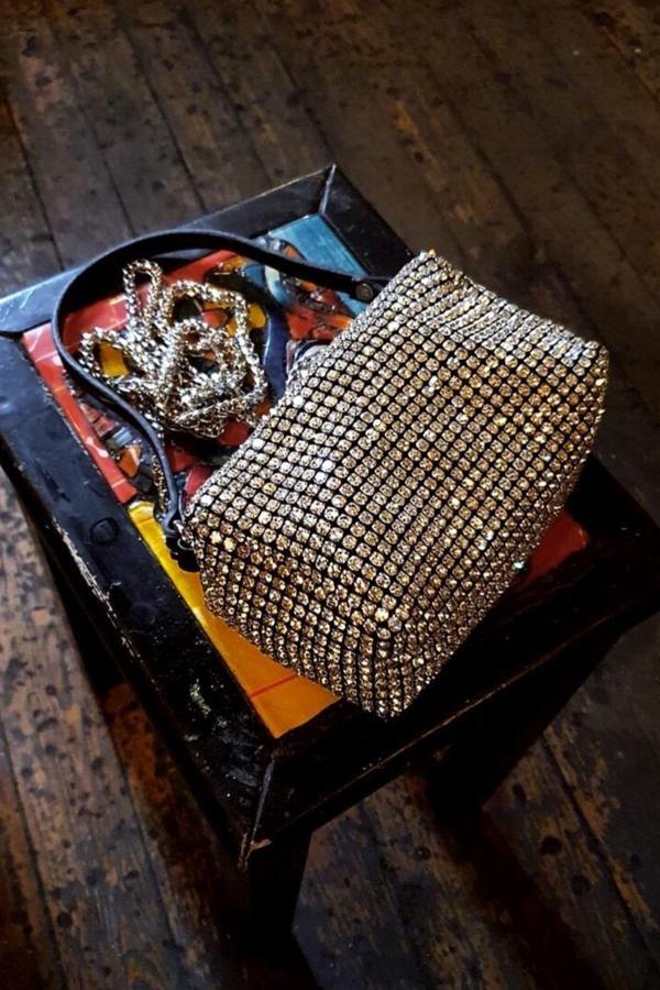 Moom Bag Kadın Silver Deri Askılı Taşlı Abiye Omuz Çantası - Image 1
