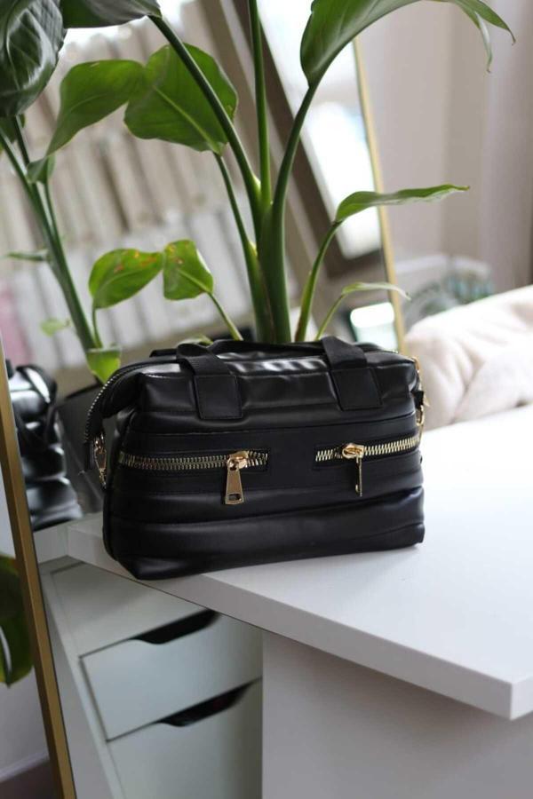 Moom Bag Kadın Siyah Çift Fermuar Detaylı Büyük Boy Askılı El & Omuz Çantası - Image 1