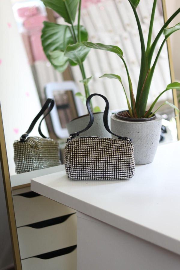 Moom Bag Silver Sarı 2 Renkli Detaylı Deri Askılı Taşlı Abiye Omuz Çantası - Image 1