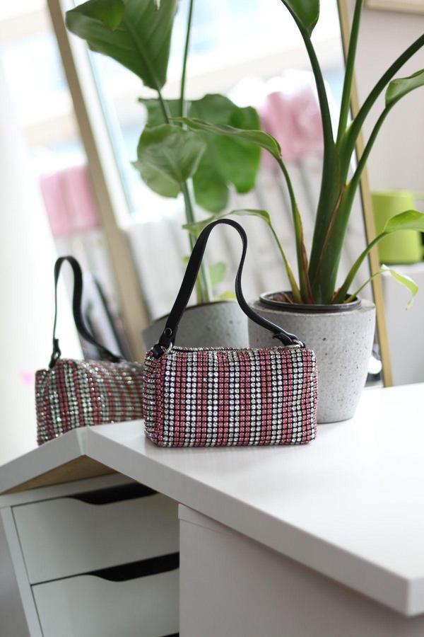 Moom Bag Kadın Pembe Silver Taşlı Abiye Omuz Çantası - Image 1