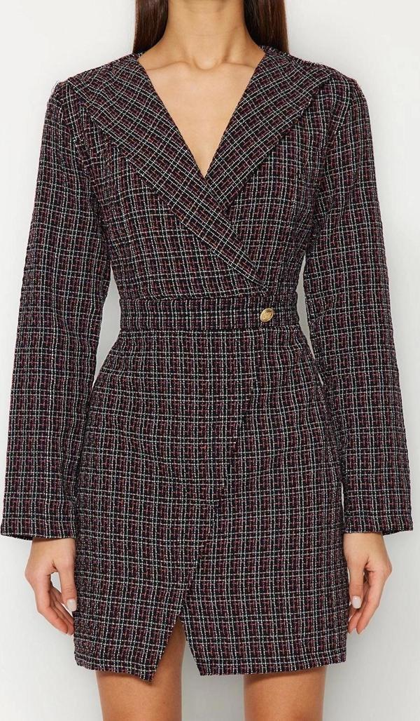 Moda Regular Business Tüvit Dokuma Ceket Yaka Uzun Kol Ceket Elbise Mini Boy Elbise - Image 1