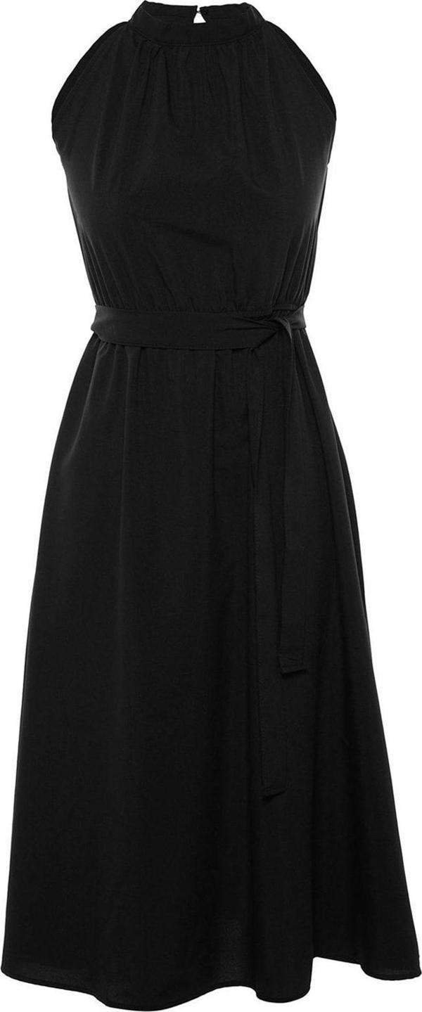 Moda Regular Casual Günlük Shally Dokuma Halter Yaka Kolsuz Kol A-Line Midi Boy Elbise - Image 1