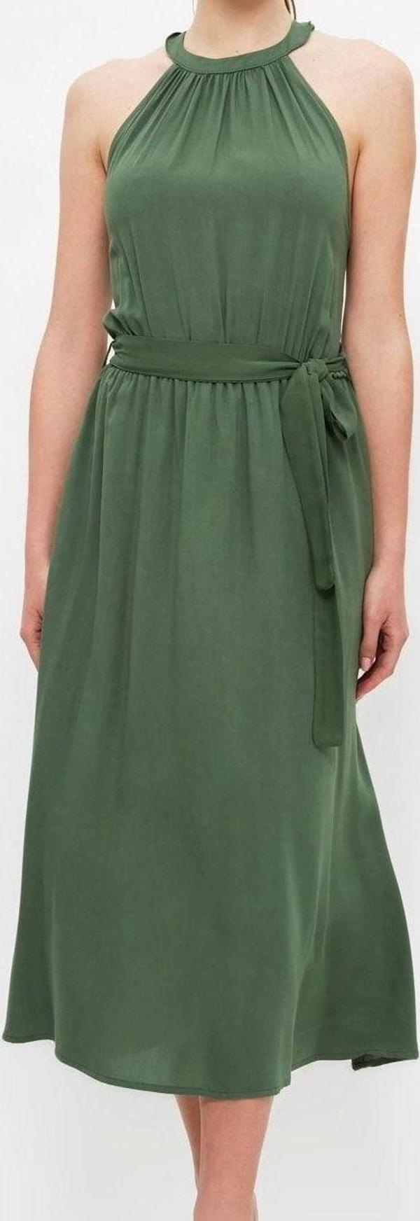 Moda Regular Casual Günlük Shally Dokuma Halter Yaka Kolsuz Kol A-Line Midi Boy Elbise - Image 1