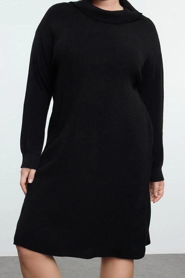 Moda Stil Relaxed Balıkçı Yaka Mini Boy Büyük Beden Triko Elbise - Image 1