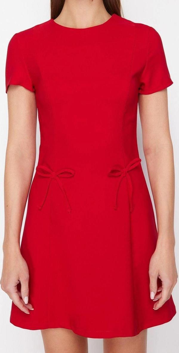 Moda Regular Gündüz Gece Finike Dokuma Bisiklet Yaka Kısa Kol A-Line Mini Boy Elbise - Image 1