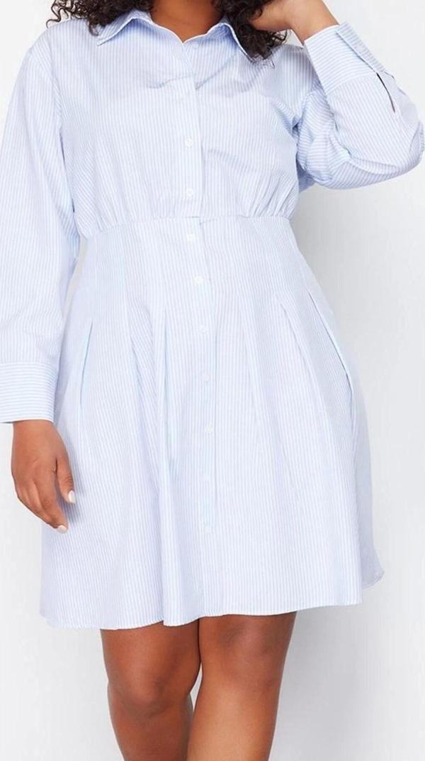 Moda Stil Fitted Gömlek Yaka Midi Boy Büyük Beden Poplin Dokuma Büyük Beden Elbise - Image 1
